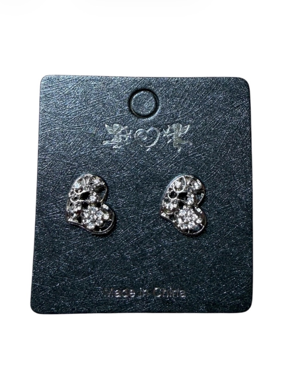 Silver Gem Heart Style Stud Earrings